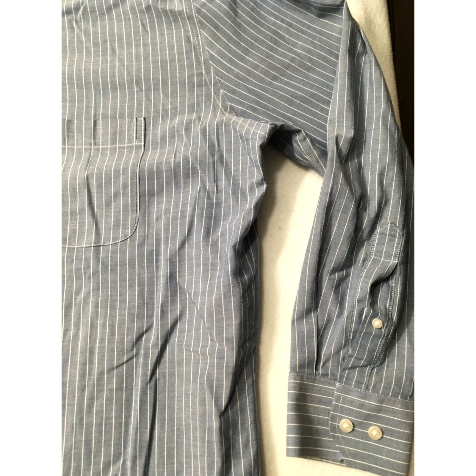 Stafford Stafford Dress Shirt Men Blue Striped Long Sleeve Button 17.5 34-35 Travel Size 46R - 4 Thumbnail