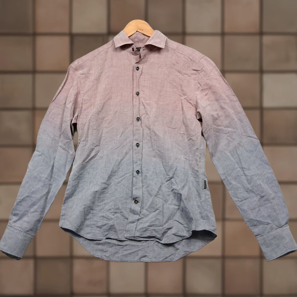 Corneliani Corneliani ID Made in Italy Shirt Men Pink Gray Ombre Gradient Linen Blend Long Sleeve Button-Down Slim Size US M / EU 48-50 / 2 - 1 Thumbnail