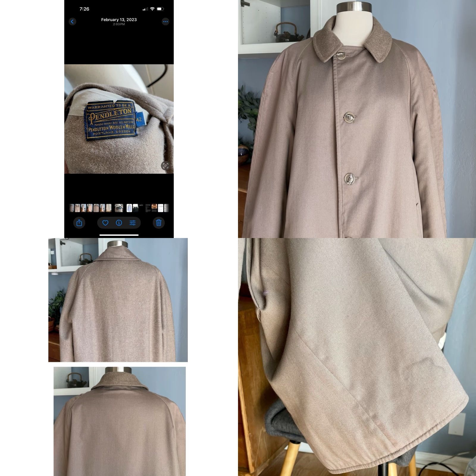 Pendleton VINTAGE Pendleton Wool Coat Jacket Overcoat Reversible Taupe 42 Men Coat Wool Button-FrontPocket Overcoat 70s USA Size US XS / EU 42 / 0 - 8 Thumbnail