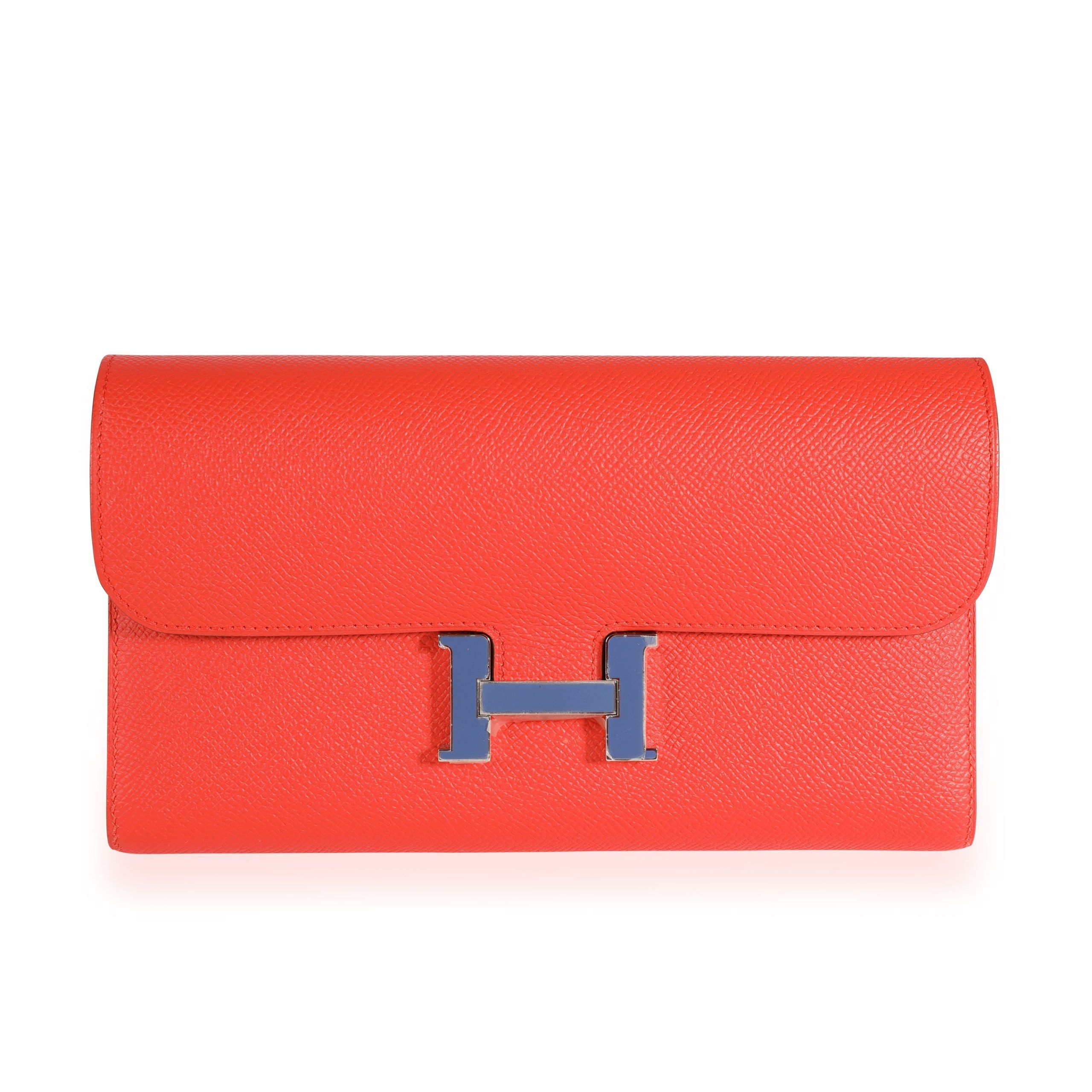 image of Hermes Capucine Epsom & Bleu Brighton Enamel Constance Long Wallet in Red, Women's