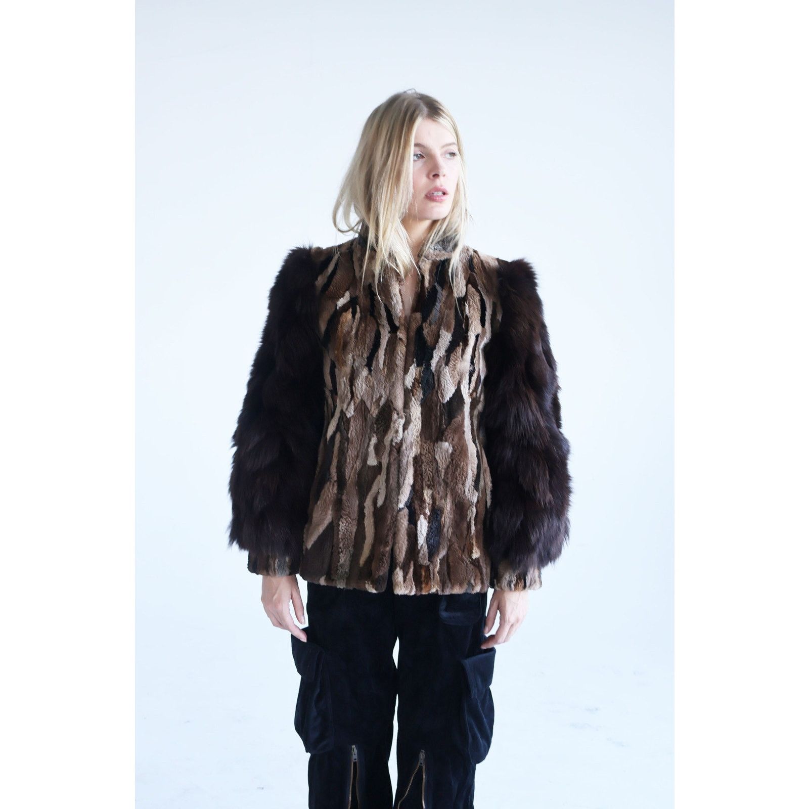 Vintage Vintage 1970s Brown Patchwork Fur Coat Size S / US 4 / IT 40 - 4 Thumbnail
