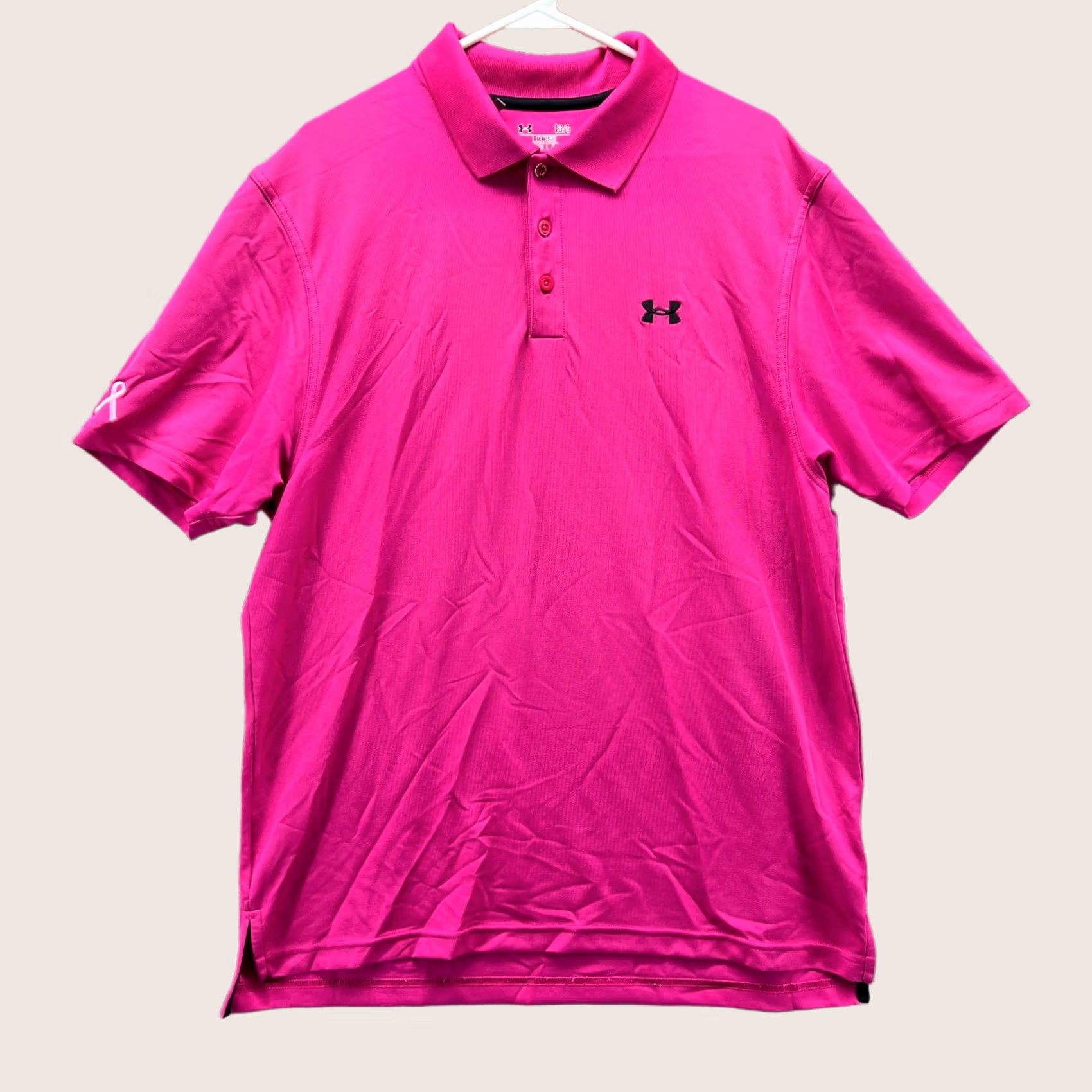 Under Armour VINTAGE Under Armour Polo Shirt Men Large Pink Short Sleeve Collared Button Logo Golf HeatGear All Seasons 42 in Chest Mens Regular Size US L / EU 52-54 / 3 - 1 Thumbnail