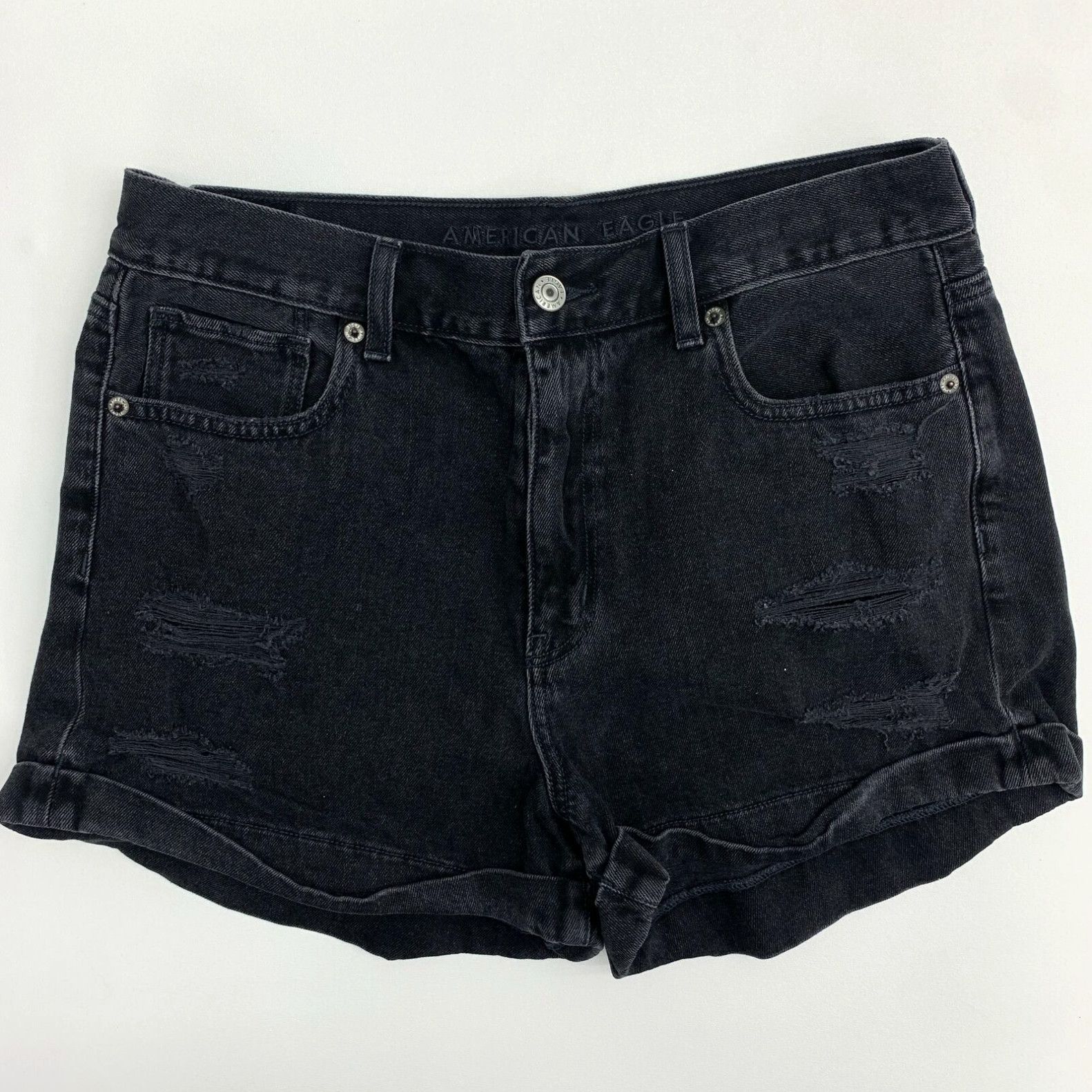 Vintage American Eagle Distressed Denim Jean Shorts Women's 12 Black