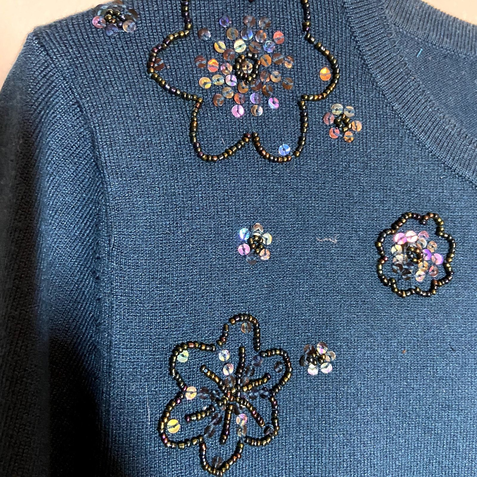 Pendleton Pendleton Cardigan Silk Cashmere Sequin Embellished Teal M Size M / US 6-8 / IT 42-44 - 3 Thumbnail