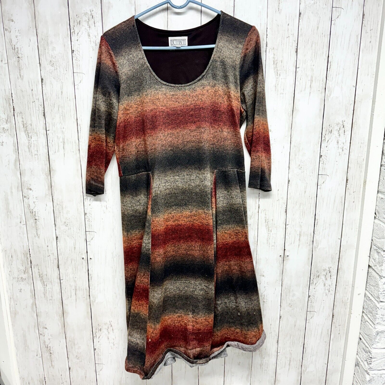 Vintage VTG Bethany Dress MD Long Sleeve Mini Striped A line Pleated Size M / US 6-8 / IT 42-44 - 1 Thumbnail
