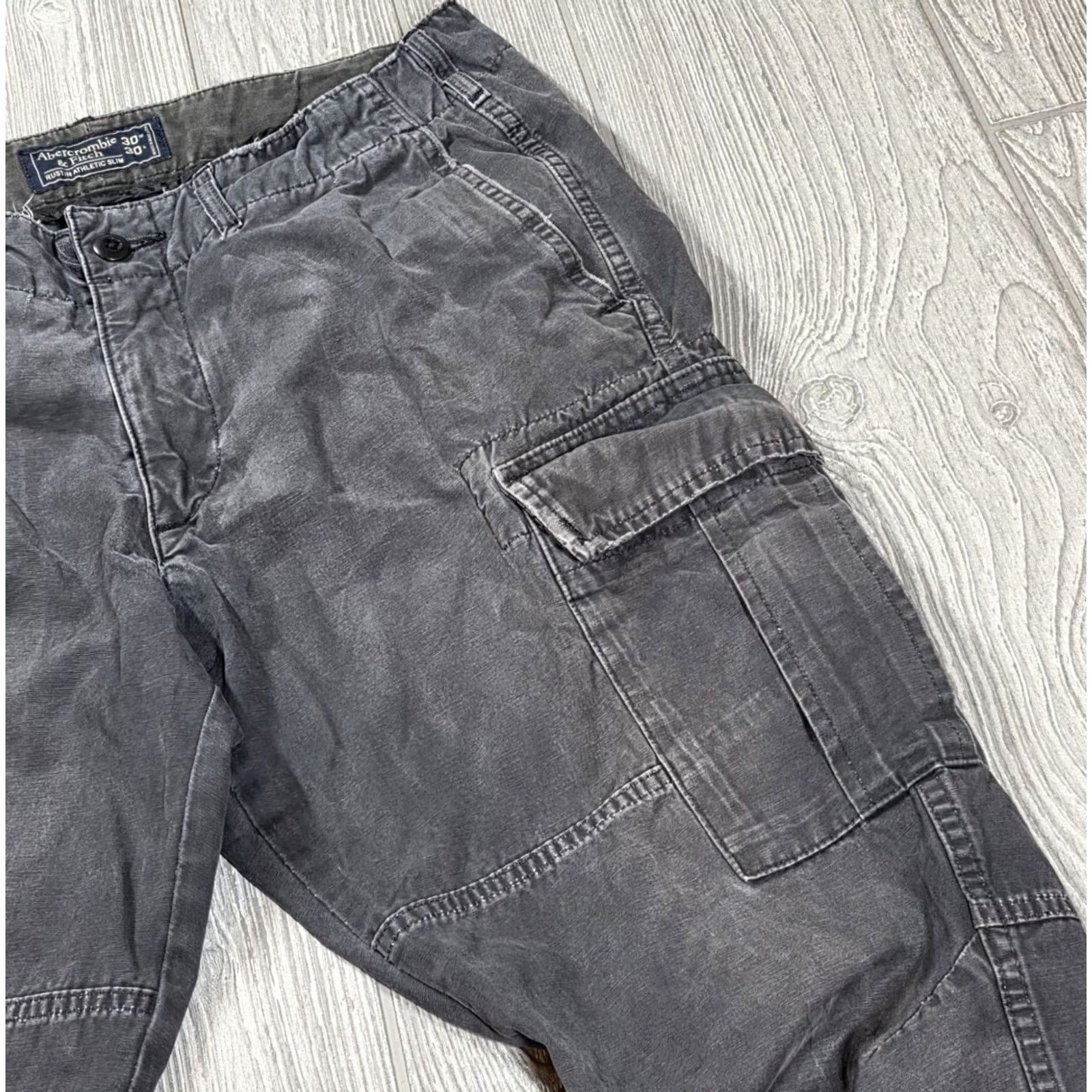 Abercrombie & Fitch Abercrombie & Fitch Slim Skinny Cargo Pants Men 32x28 Distress Fade Gray Canvas Cargo Pocket Zipper Button Embroidered Logo Size US 32 / EU 48 - 7 Thumbnail