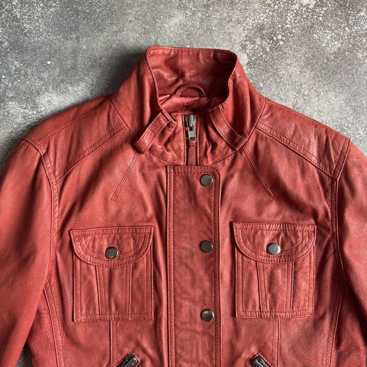 Hysteric Glamour Vintage Strap Details Y2K Red Leather Cropped Jacket Size M / US 6-8 / IT 42-44 - 7 Thumbnail