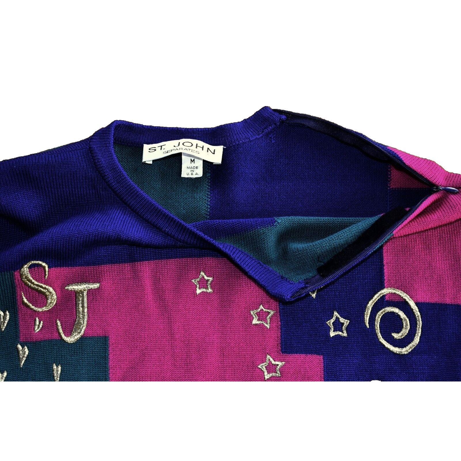 St. John ST JOHN VTG Wool Knit Colorblock Gold Embroidered Sweater M Size M / US 6-8 / IT 42-44 - 5 Thumbnail