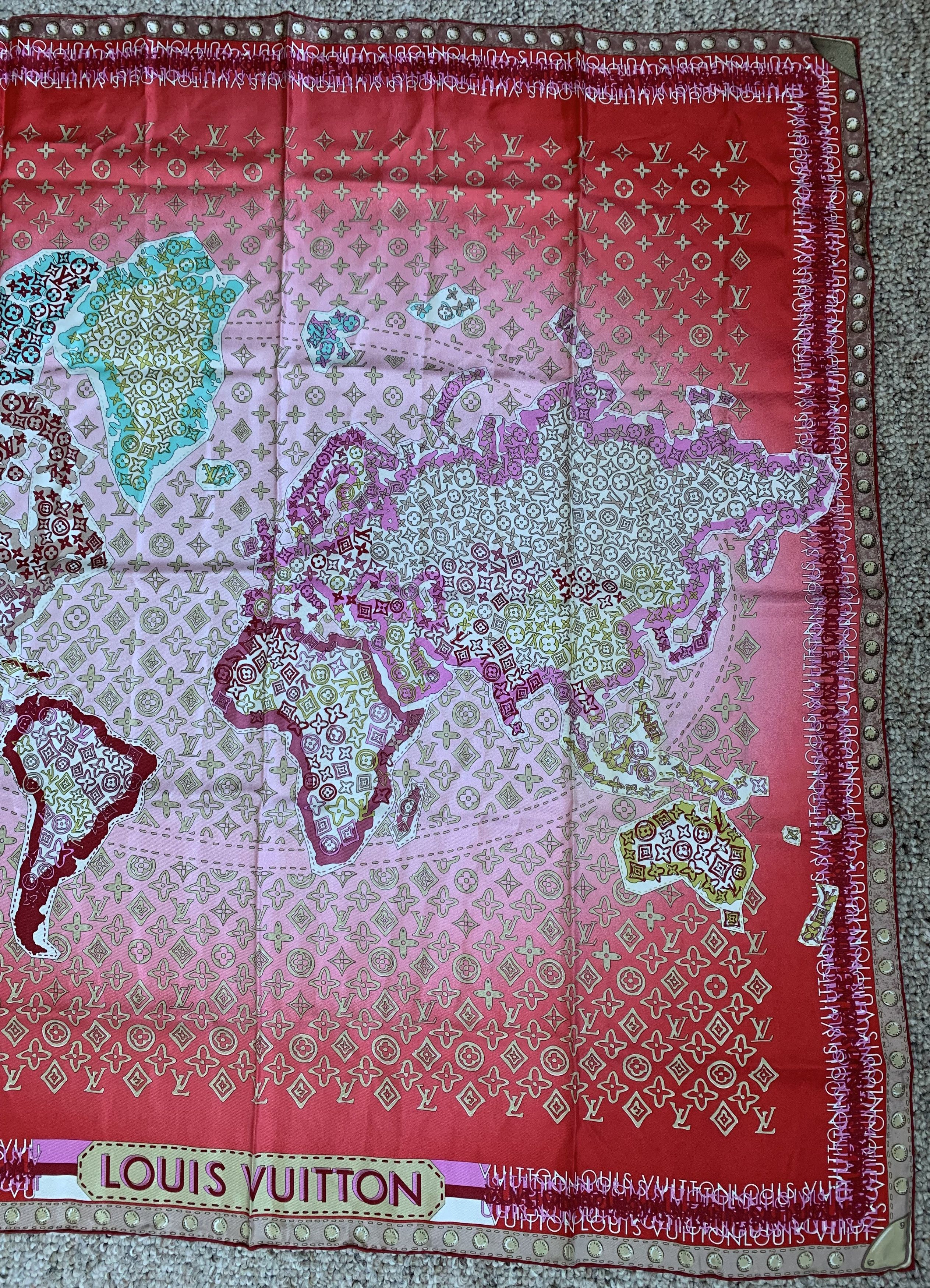 Louis Vuitton Louis Vuitton Silk Monogram World Map Scarf Size ONE SIZE - 3 Thumbnail