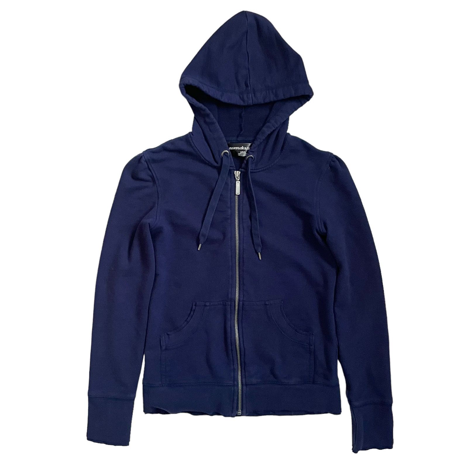 Norma Kamali Norma Kamali Navy Blue Raw Hem Zip Hoodie Sweats Jacket Size XS / US 0-2 / IT 36-38 - 2 Thumbnail