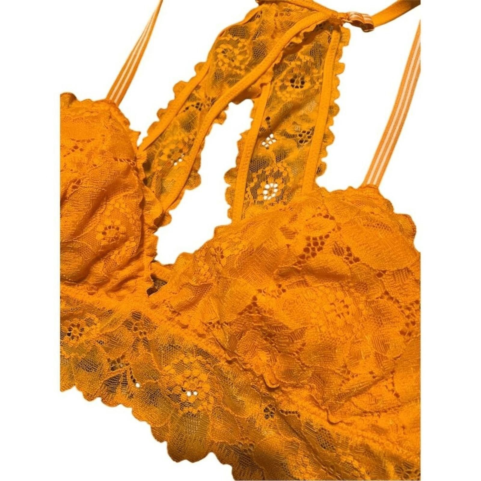 Other Aerie Orange Lace Longline Bralette Size M Wireless Floral Size ONE SIZE - 3 Thumbnail