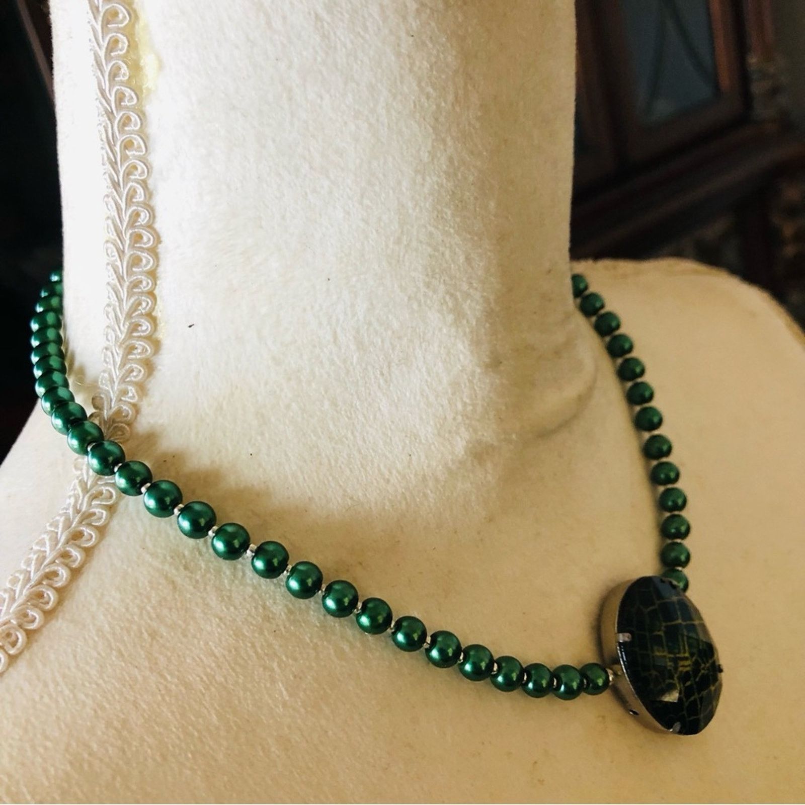 Handmade Handcrafted repurpose animal print stone Pearl necklace Size ONE SIZE - 3 Thumbnail