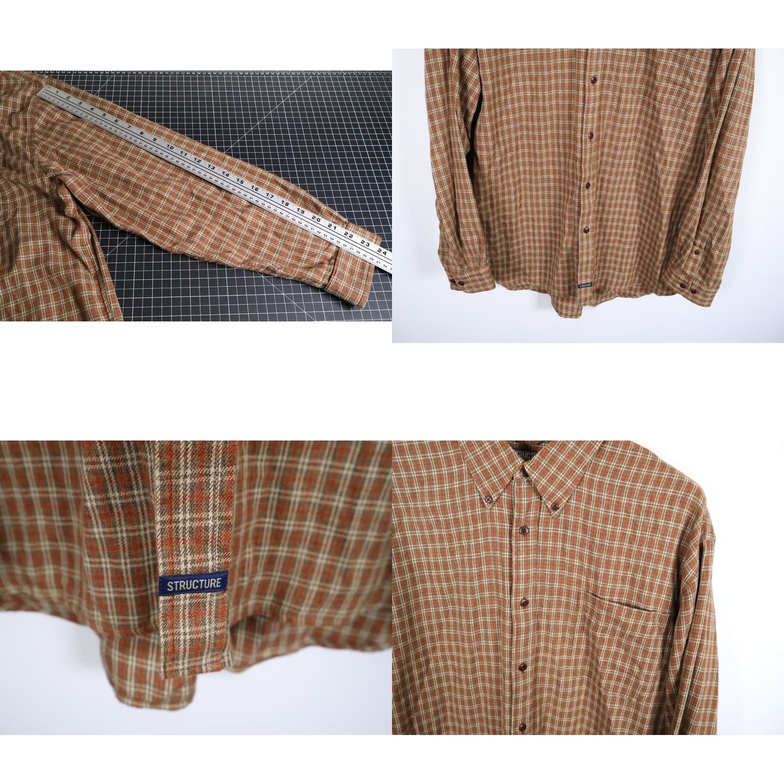 Vintage VINTAGE Structure Flannel Shirt Men's Large Brown Plaid Lightweight Relaxed Fit 90s Size US L / EU 52-54 / 3 - 8 Thumbnail