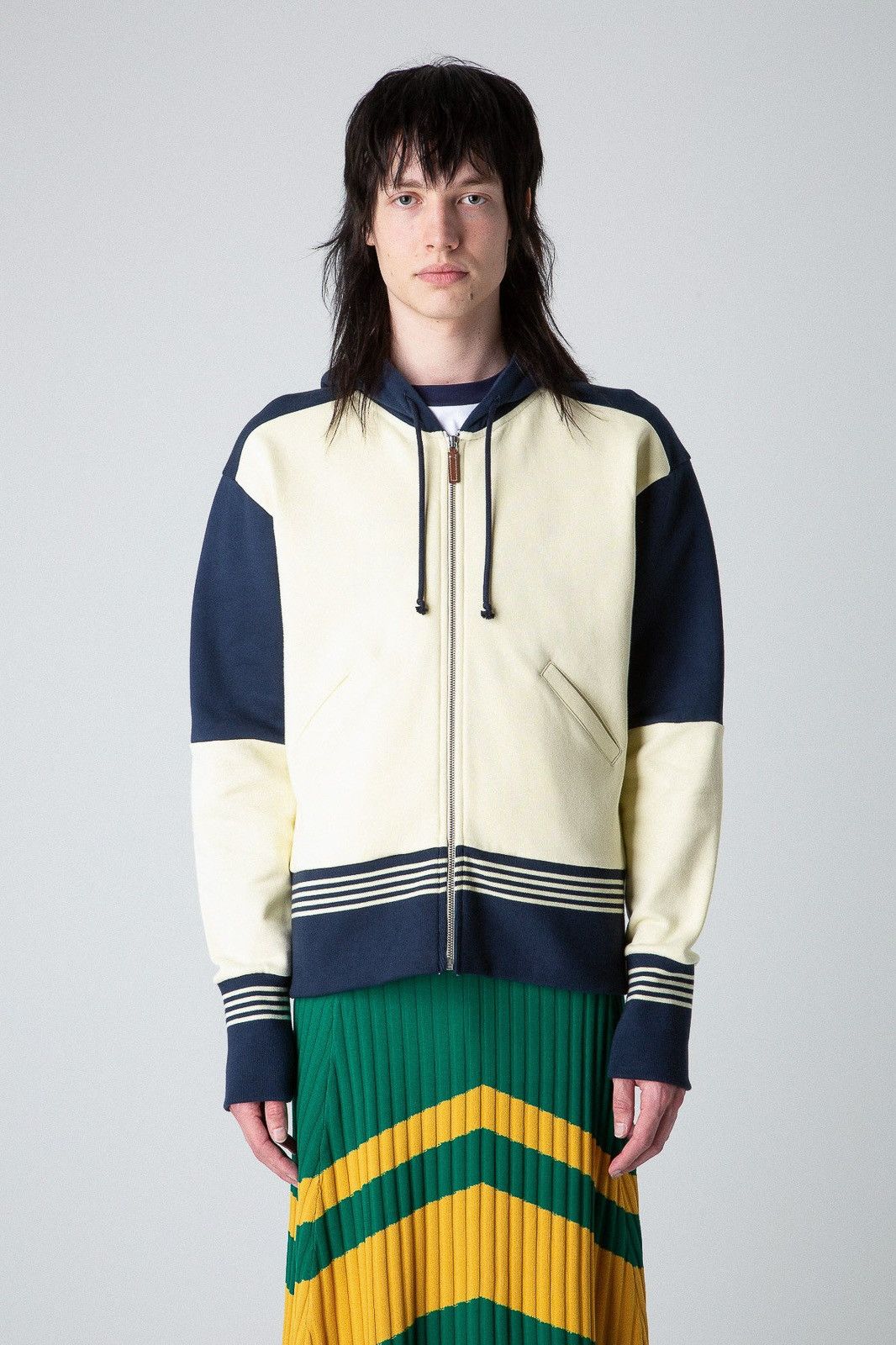 image of Wales Bonner Stereo Hoodie Zip Up in Navy, Men's (Size Small)