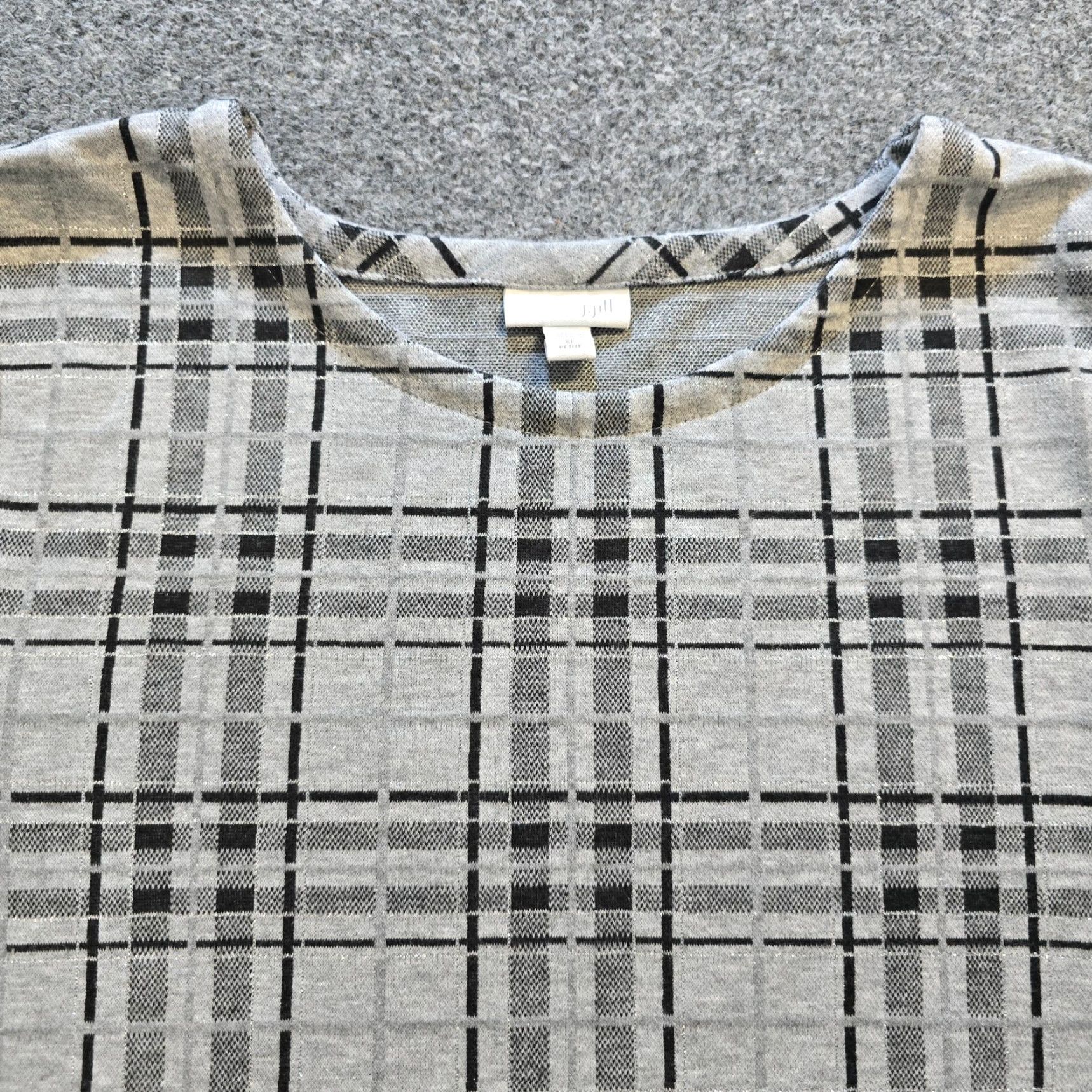 J. Jill J. Jill Top Womens XL Petite Gray Plaid Shimmer Tunic Long Sleeve Casual Career Shirt Blouse Size XL / US 12-14 / IT 48-50 - 2 Thumbnail