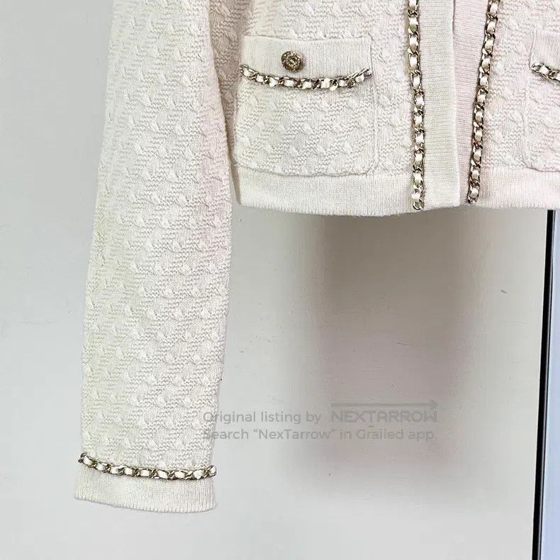 Chanel Chanel 23B white leather chain cashmere cardigan jacket Size XXS / US 00 / IT 34 - 6 Thumbnail