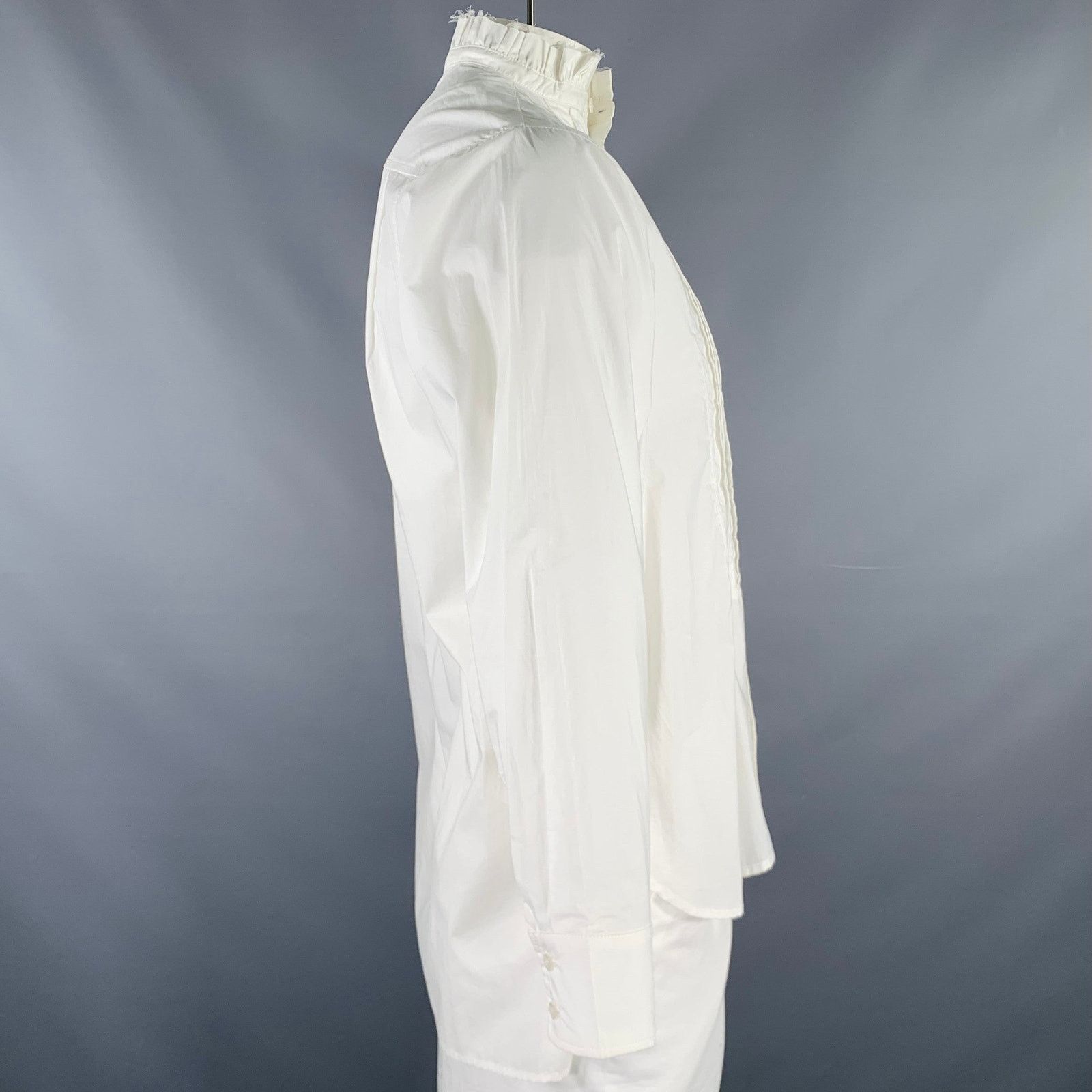 Other Size 48 White Pleated Cotton High Collar Long Sleeve Shirt Size US M / EU 48-50 / 2 - 3 Thumbnail