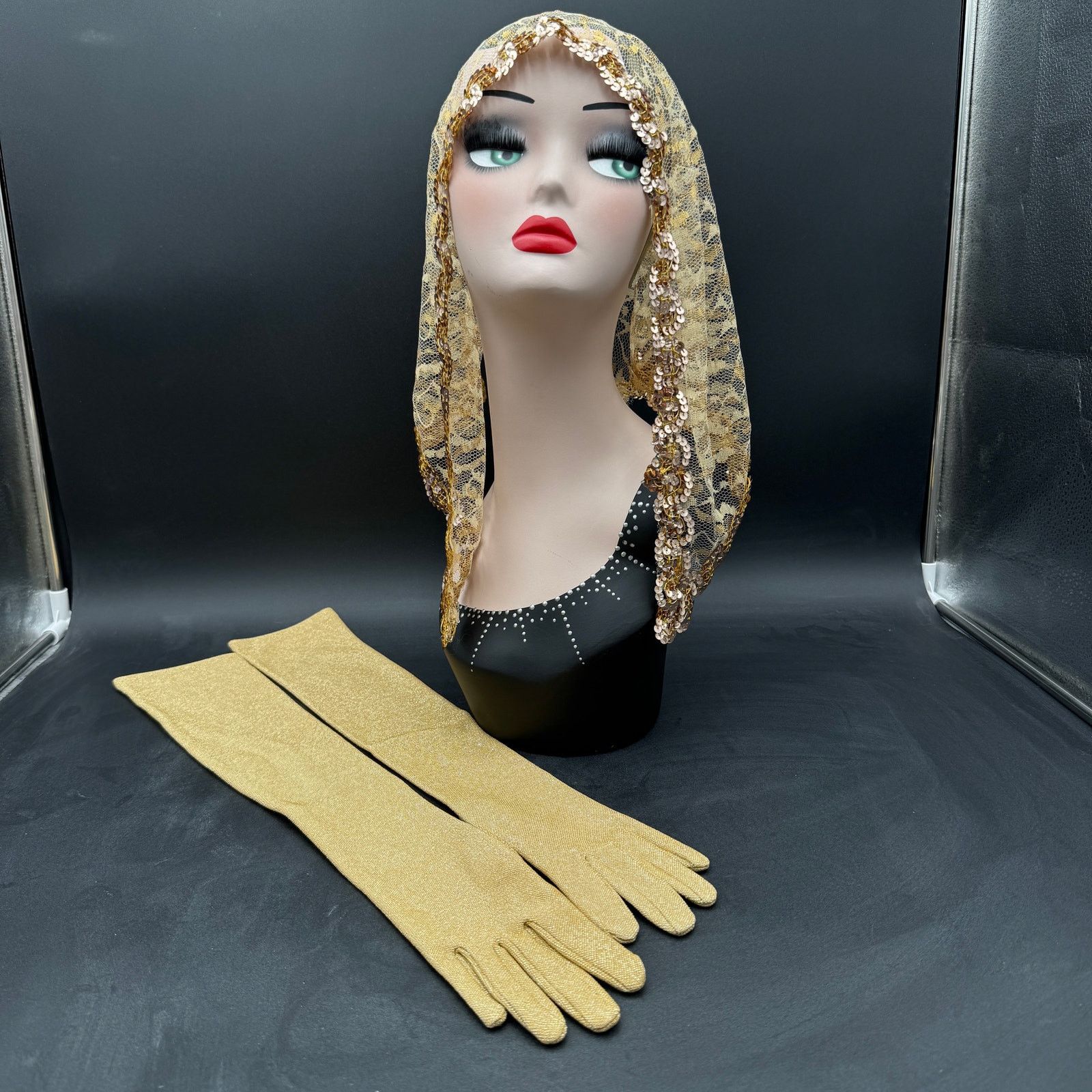 Vintage Vtg Gold Gloves 50 60s Evening Dressy Mid-Arm Glittery Lame Size ONE SIZE - 7 Thumbnail