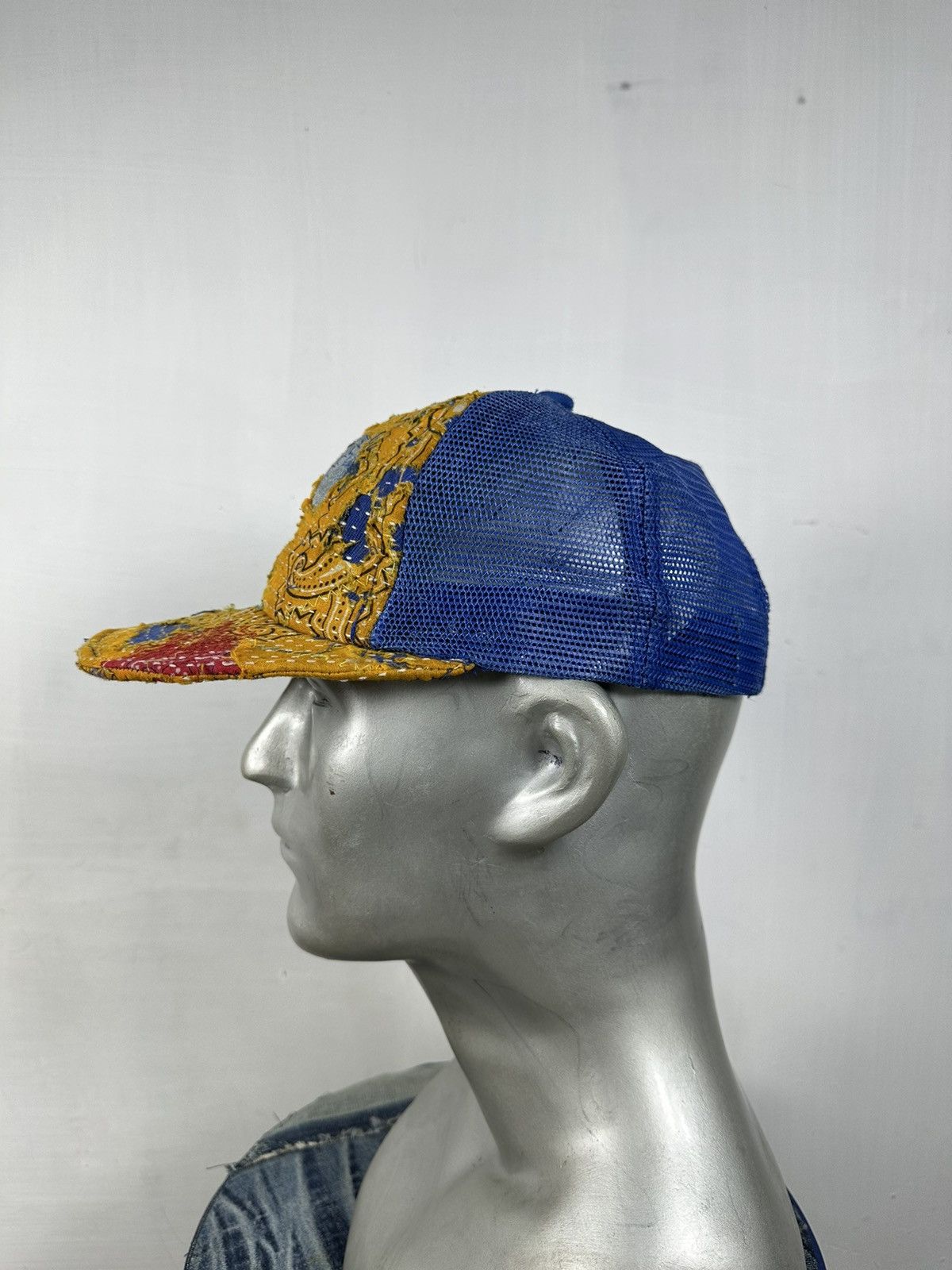 Art Comes First × Handmade Custom Made Distressed Paisley Patchwork Boro Trucker hats Size ONE SIZE - 4 Thumbnail