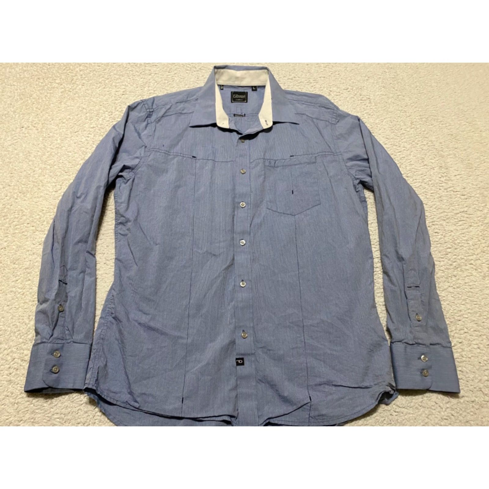 Vintage 7 Diamonds Shirt Mens Large Blue Striped Long Sleeve Button-Front Slim Fit Casual Size US L / EU 52-54 / 3 - 3 Thumbnail