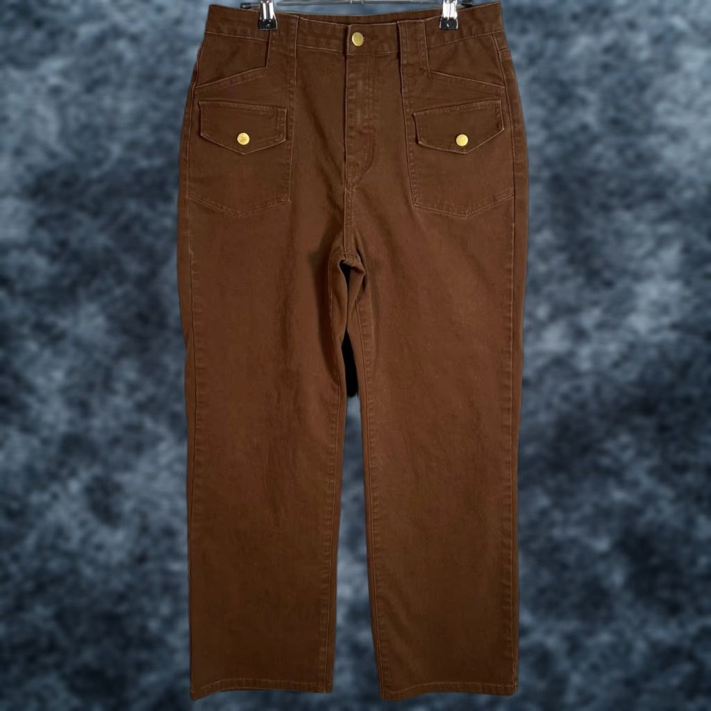 Cider VINTAGE Cider Pants Adult Womens Medium Brown Cotton Gold Buttoned Pockets Straight Leg Ankle 29in Womens Size 32" / US 10 / IT 46 - 1 Thumbnail