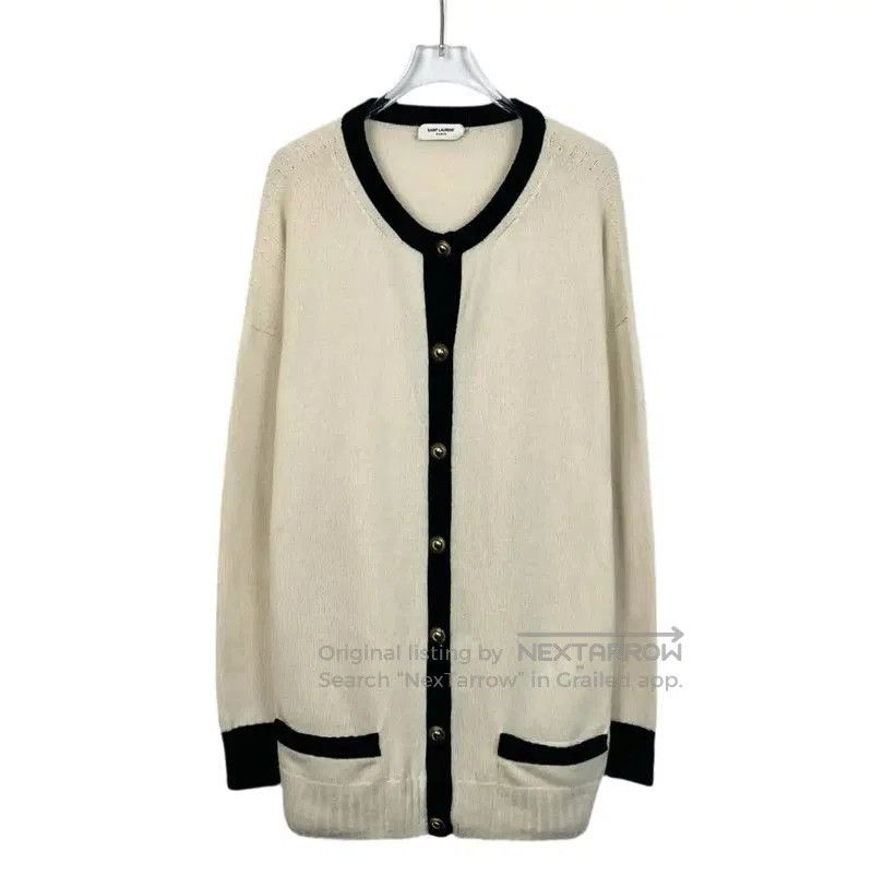 Yves Saint Laurent YSL Beige Women's Cardigan with Black Trim . Size M / US 6-8 / IT 42-44 - 1 Thumbnail