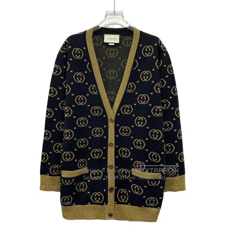 Gucci Gucci Black logo jacquard full printed wool V-neck single- Size XS / US 0-2 / IT 36-38 - 1 Thumbnail