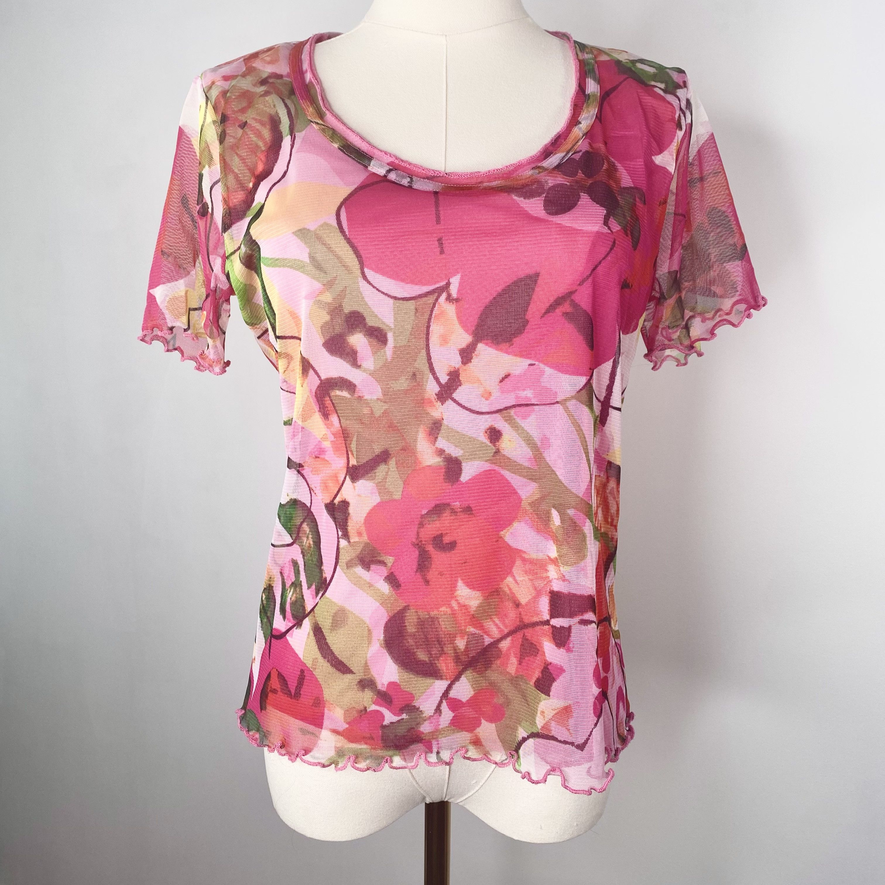 Other Pink Floral Mesh Shirt - Peruggi Italian Designer Vintage Size S / US 4 / IT 40 - 9 Thumbnail