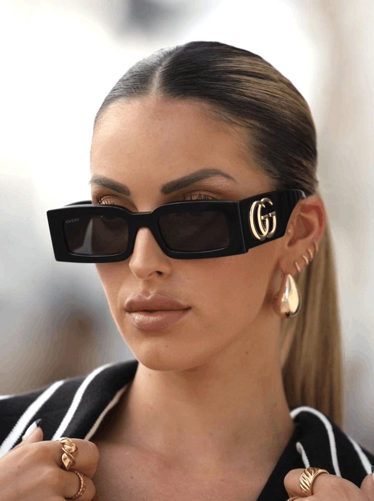 image of New Gucci Gg1425S - 001 Logo Sunglasses in Black, Women's