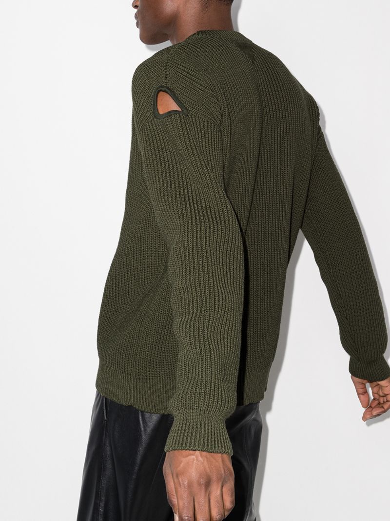 Bottega Veneta Cut-Out Crew-Neck Sweater in Miltary Green Size US M / EU 48-50 / 2 - 2 Thumbnail