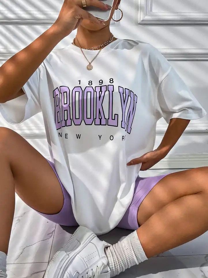 Other Women T Shirt 1898 Brooklyn York Letter Print Tops Tee Size ONE SIZE - 4 Thumbnail