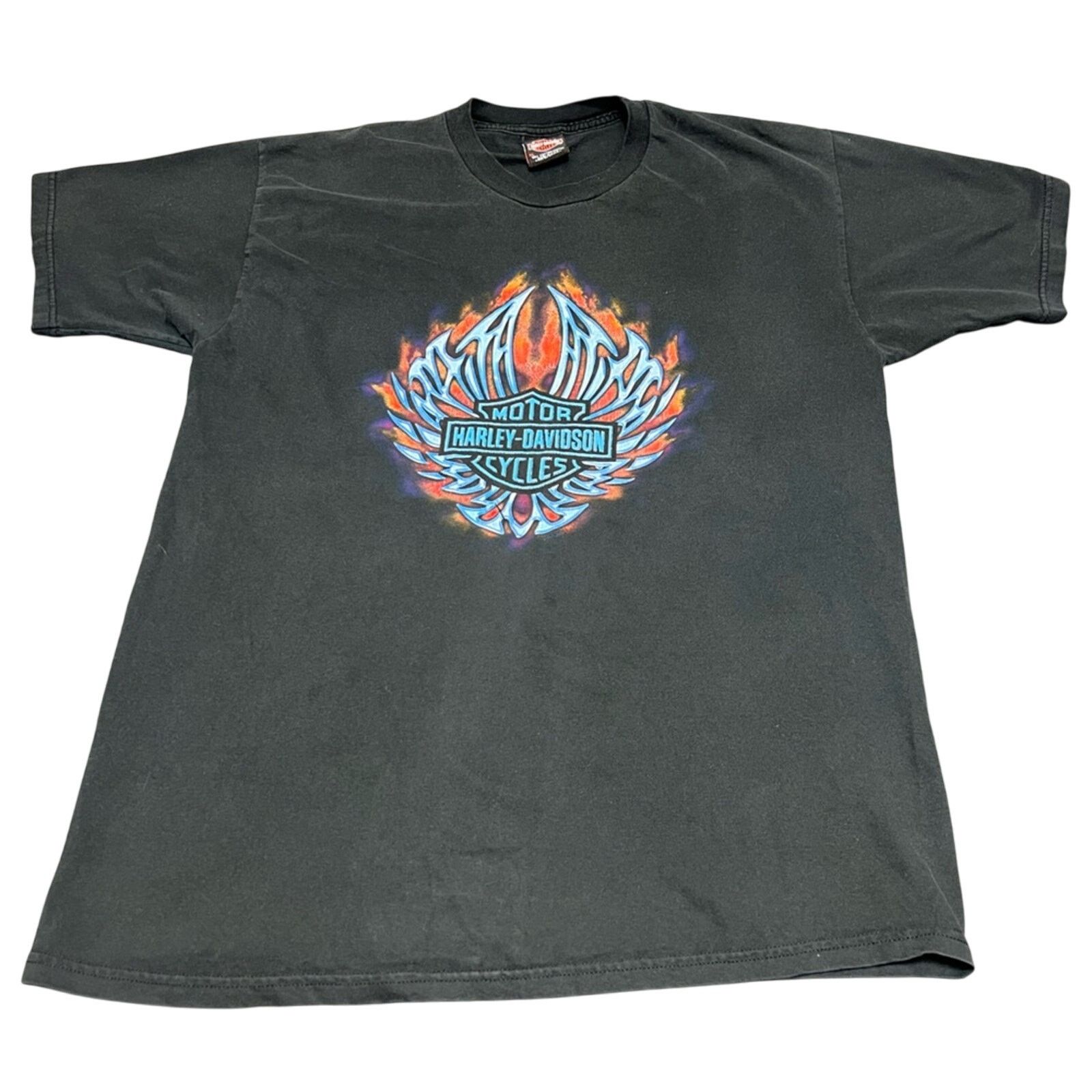 Harley Davidson Vintage Harley Davidson Shirt Mens Black Y2K Flames Tee USA Size US XL / EU 56 / 4 - 1 Thumbnail