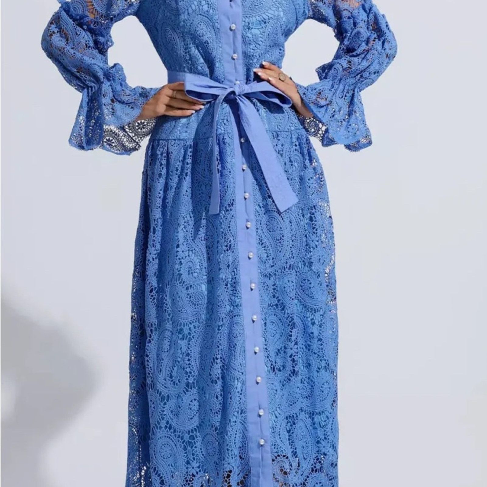 Other Elegant Long Sleeve Blue Lace Dress Size S / US 4 / IT 40 - 3 Thumbnail