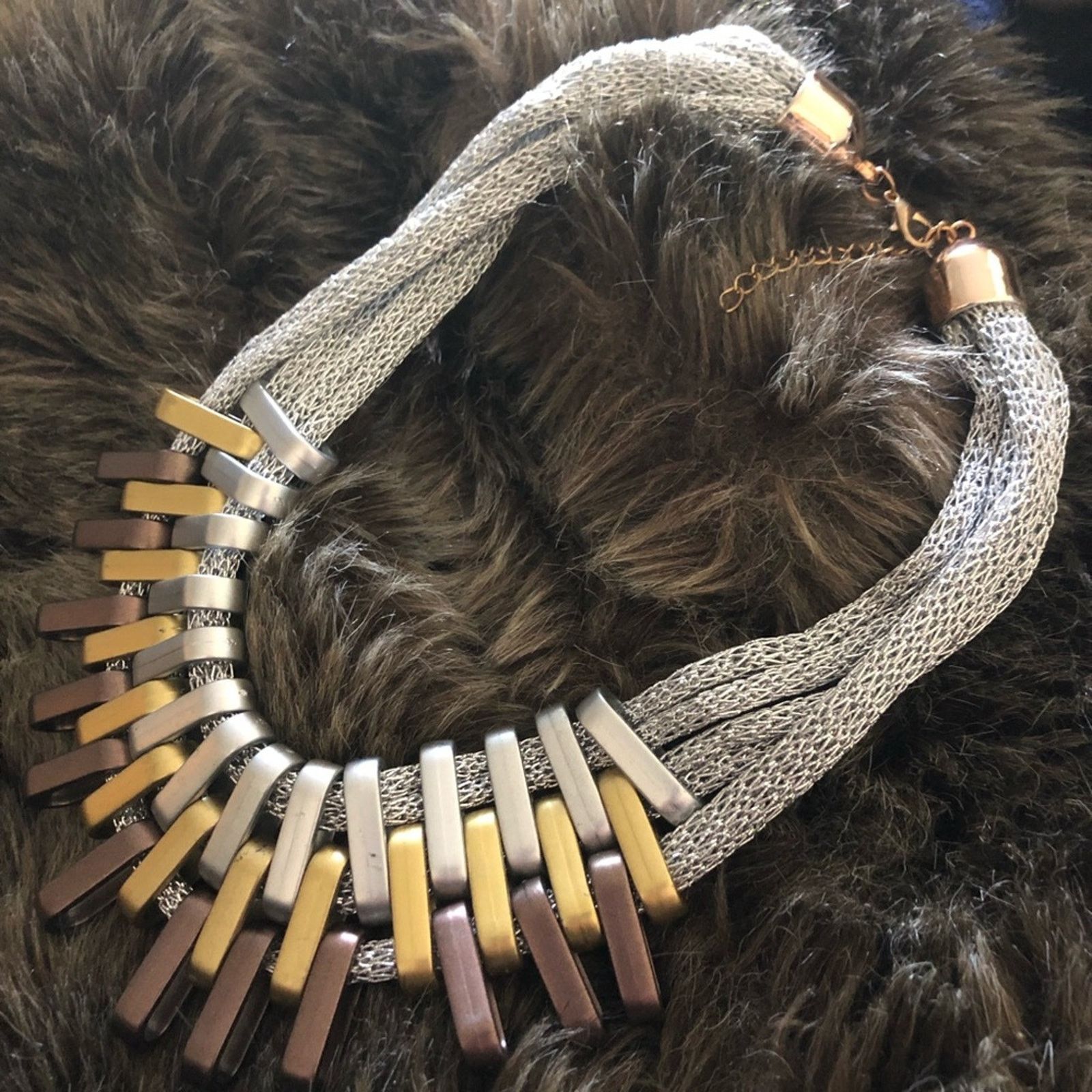 Jewelry Bold tri tone metal multi strand braided necklace Size ONE SIZE - 5 Thumbnail