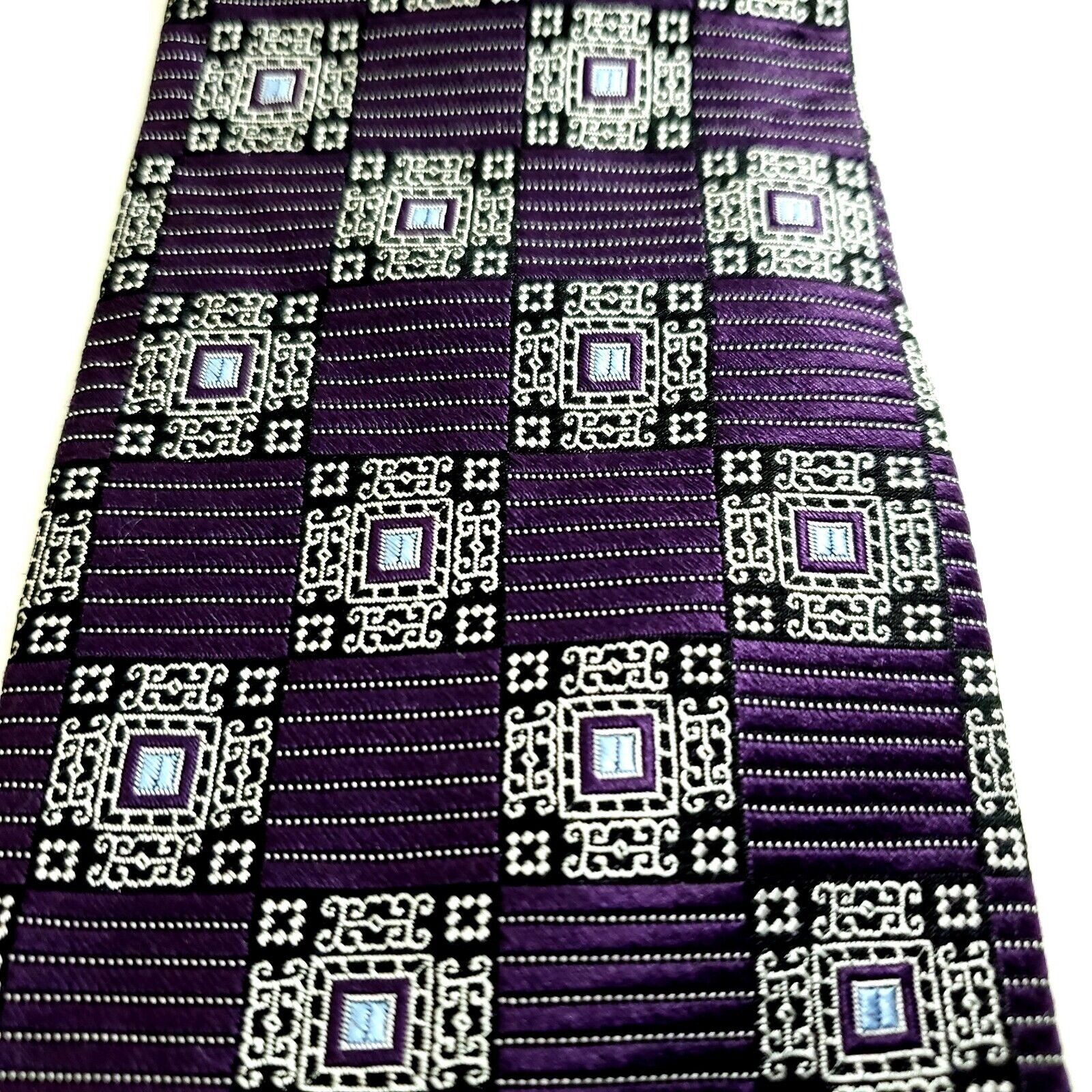 Jos. A. Bank Jos A Bank Signature Purple Gray Geometric Woven Silk Tie Size ONE SIZE - 2 Thumbnail