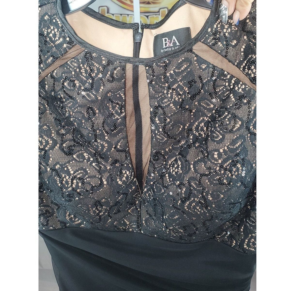 Betsy and Adam Black Lace Sequin Cocktail Dress NWT Size 6