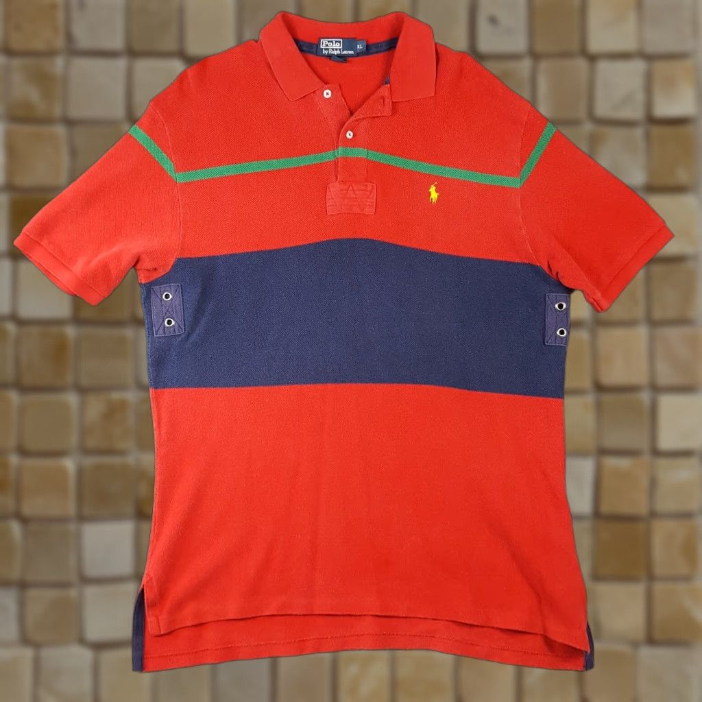 Ralph Lauren VINTAGE Polo Ralph Lauren Striped Rugby Men's XL Polo Shirt 90s Surf Skate Casual Workwear Red Cotton Shirt Size US XL / EU 56 / 4 - 1 Thumbnail