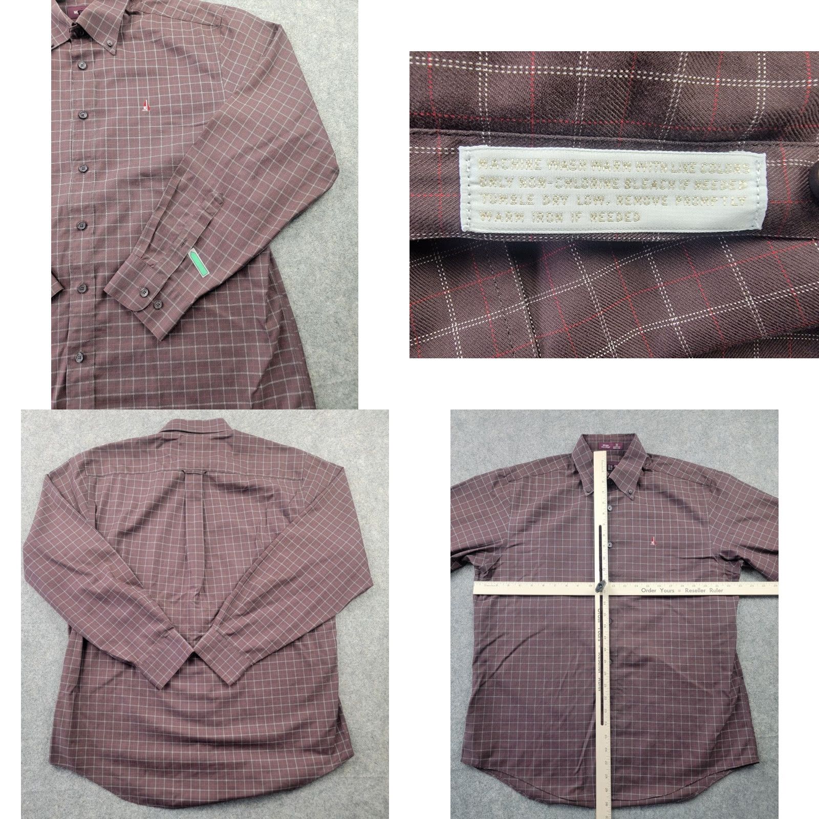 Nordstrom Nordstrom Shirt Mens Medium Maroon Plaid Button Down 100% Cotton Wrinkle Free Compact Mens Button-Up Shirt with Embroidered Accents, Regular Fit Size US M / EU 48-50 / 2 - 8 Thumbnail