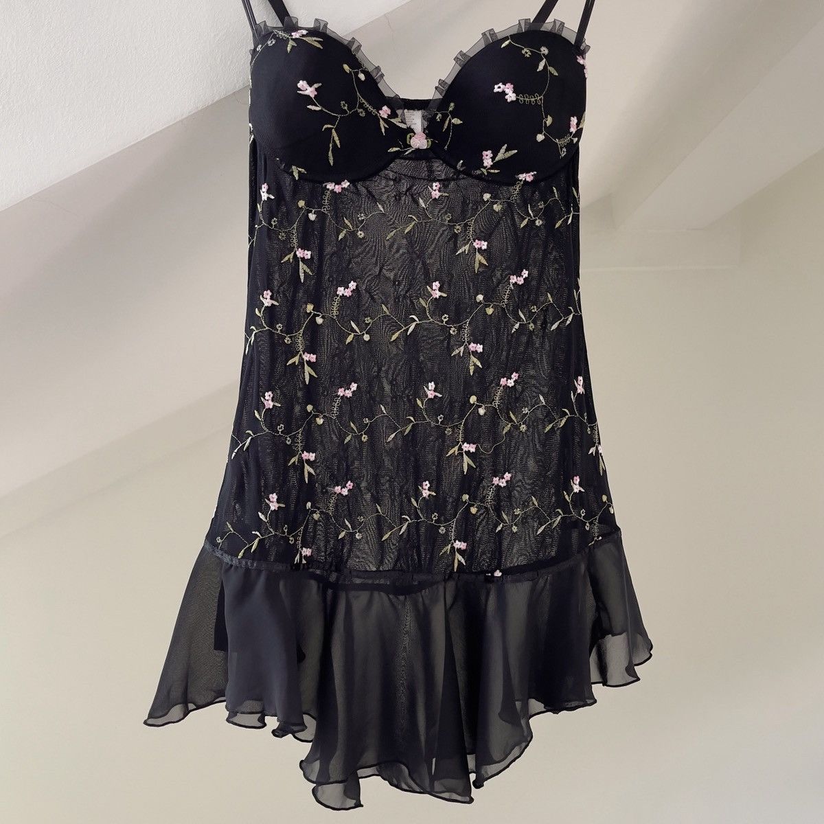 Other Romantic Y2K Black Floral Embroidered Mesh Slip Dress (M–L) Size L / US 10 / IT 46 - 5 Thumbnail