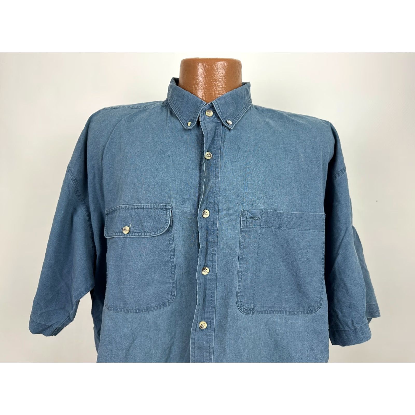 Vintage VINTAGE Blueprint Shirt Men XL Button-Up 90s Grunge Cotton Blue Short Sleeve - Casual Workwear Mens Size US XL / EU 56 / 4 - 7 Thumbnail