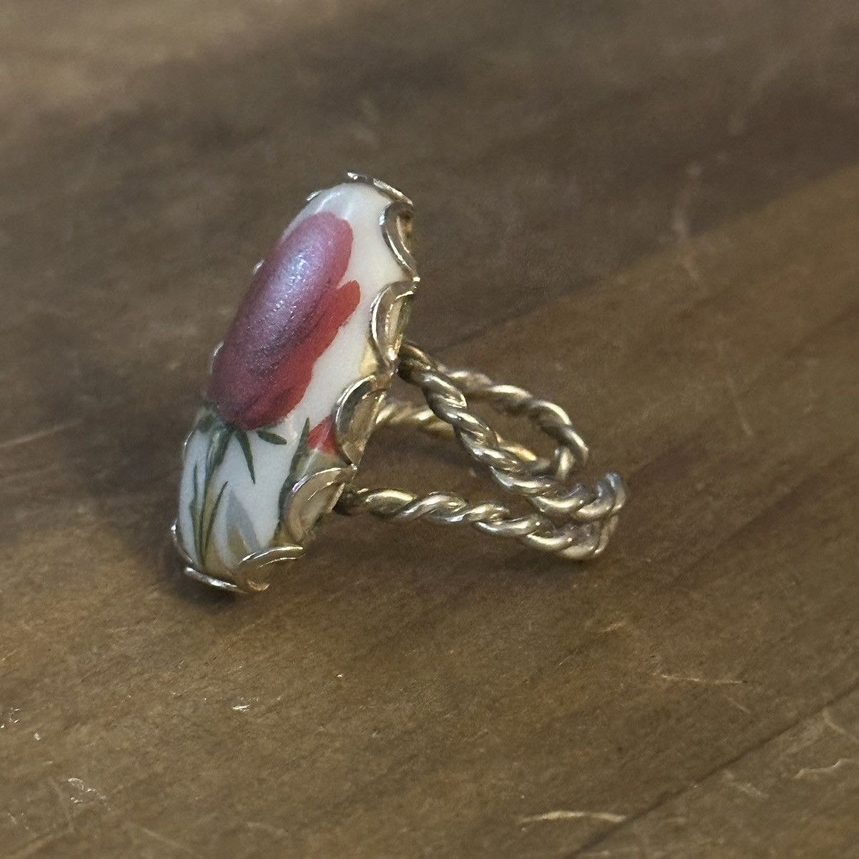 Vintage Vintage porcelain painted rose cuff ring Size ONE SIZE - 4 Thumbnail