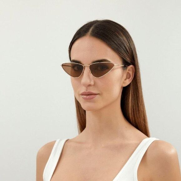 Saint Laurent Paris Saint Laurent SL487 003 Sunglasses Gold Cat Eye Frame, Brown Size ONE SIZE - 3 Thumbnail