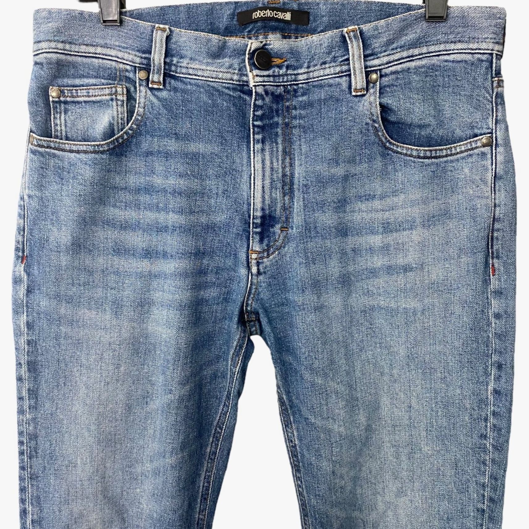 Roberto Cavalli VINTAGE Roberto Cavalli Firenze Slim-Fit Denim Jeans Blue Light Wash Men 32 Inseam 32 5-Pocket City Logo Designer Italy Size US 32 / EU 48 - 5 Thumbnail