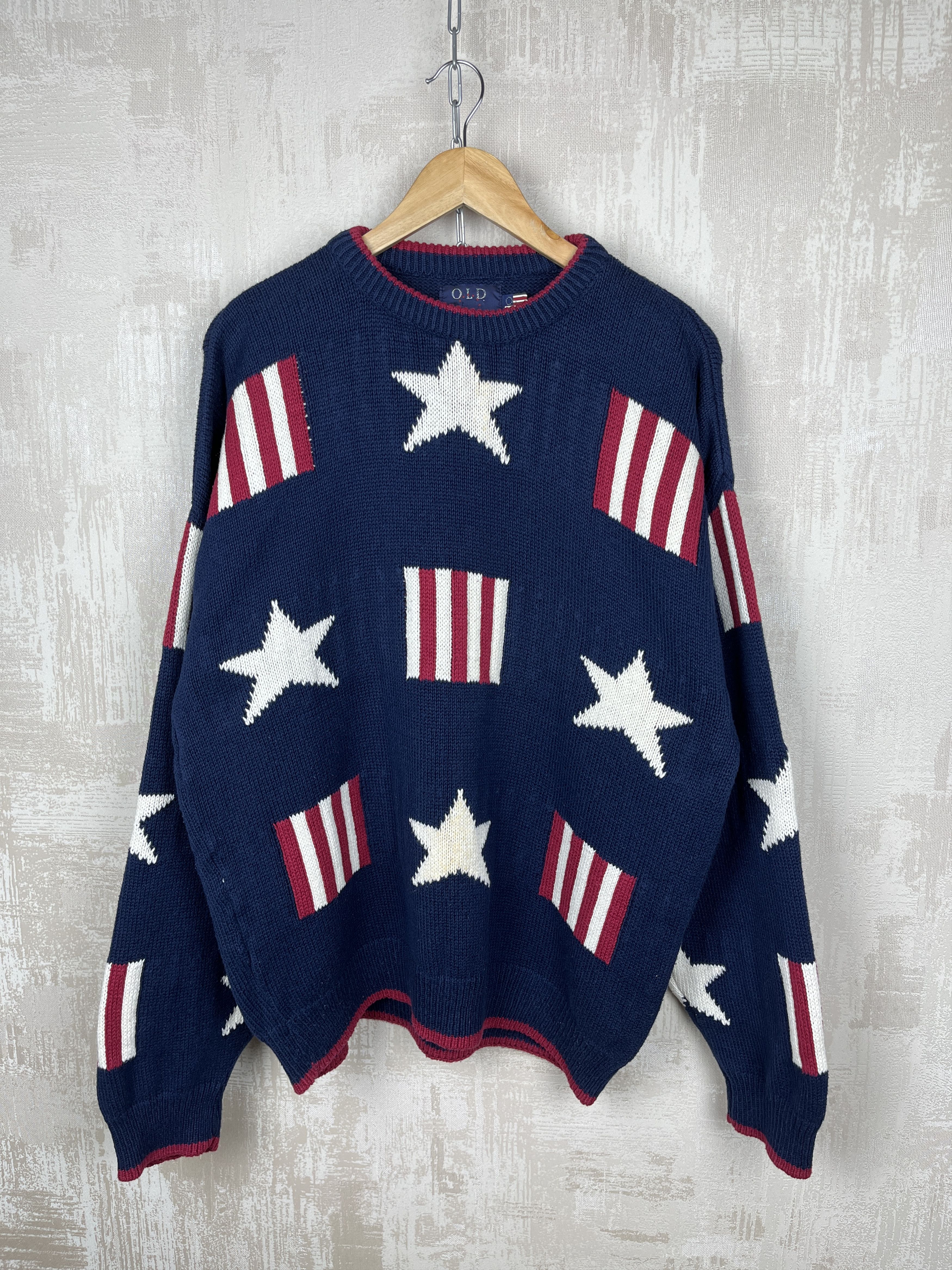 Vintage 90s Old Glory America Flag Stars Stripes USA Vintage Sweater Size US L / EU 52-54 / 3 - 1 Thumbnail