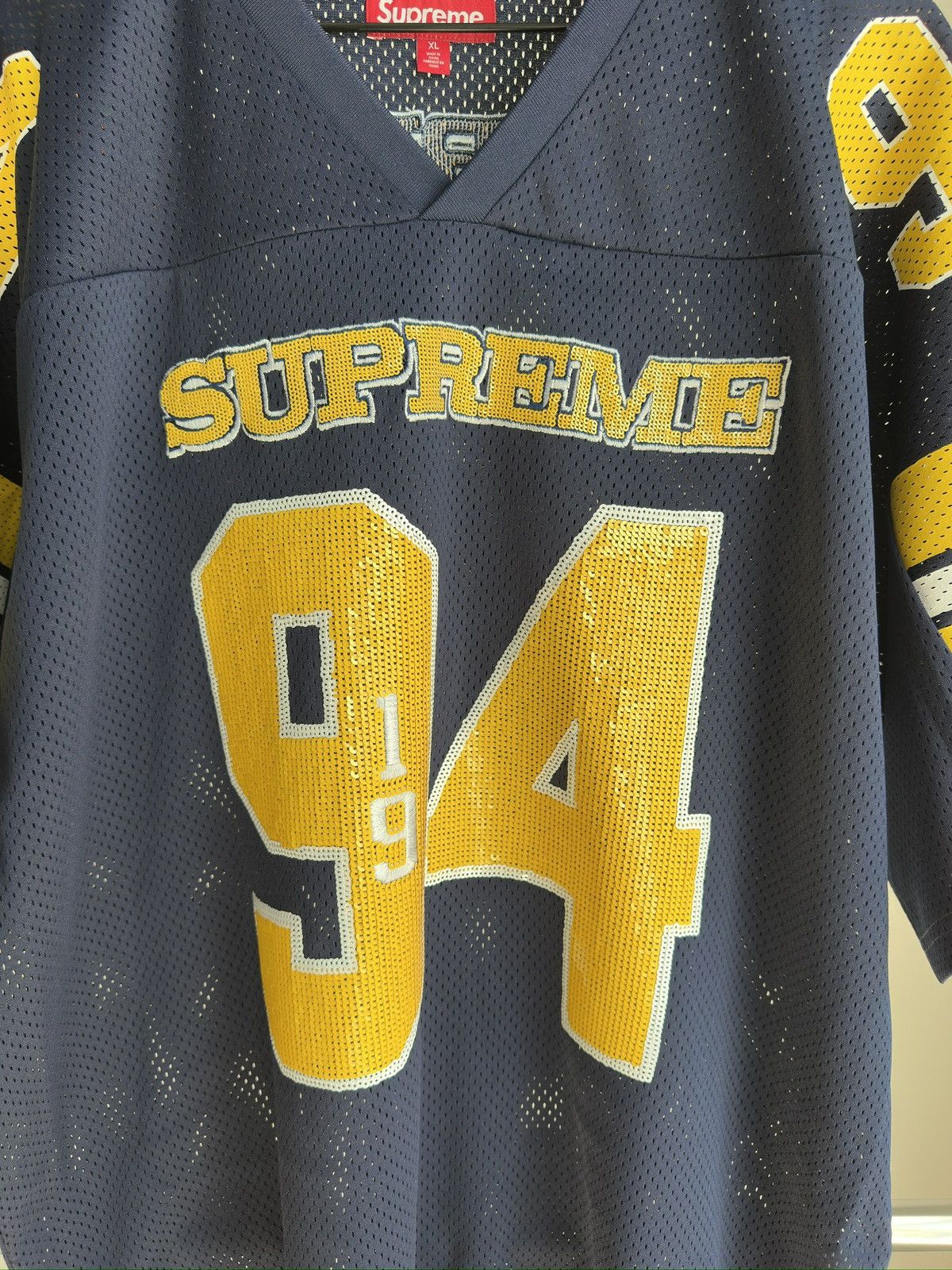 Supreme Sequin Football Jersey Navy Size US XL / EU 56 / 4 - 3 Thumbnail