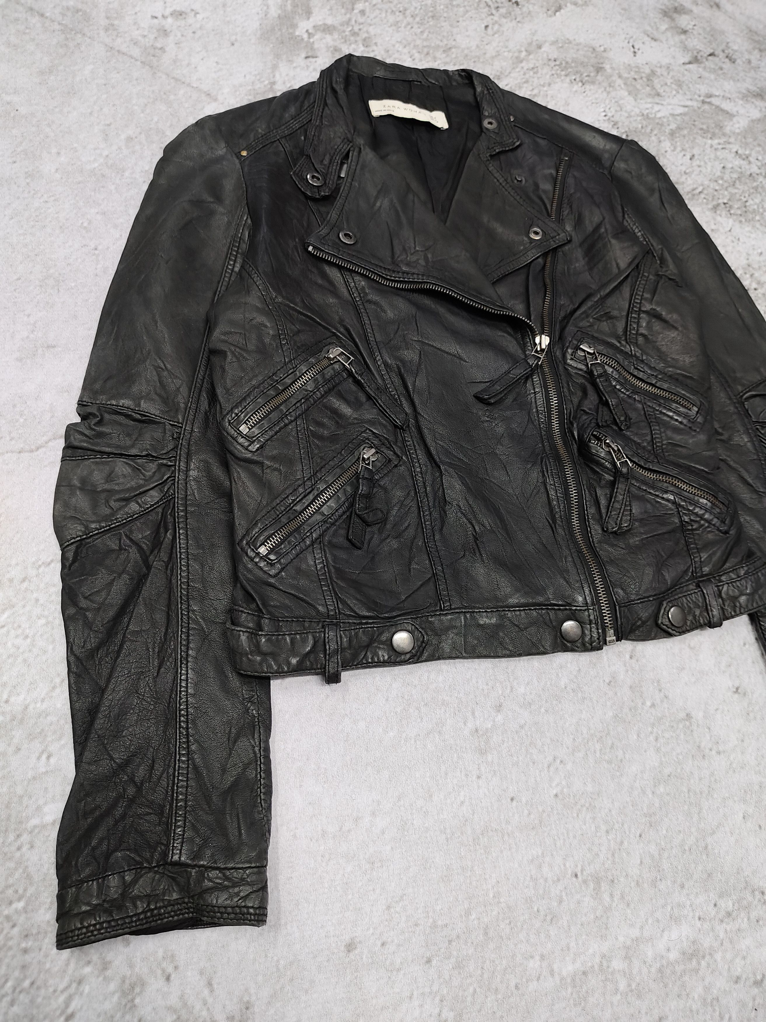 Zara ZARA- Punk Rock Grunge Biker Style Leather Jacket Size S / US 4 / IT 40 - 3 Thumbnail