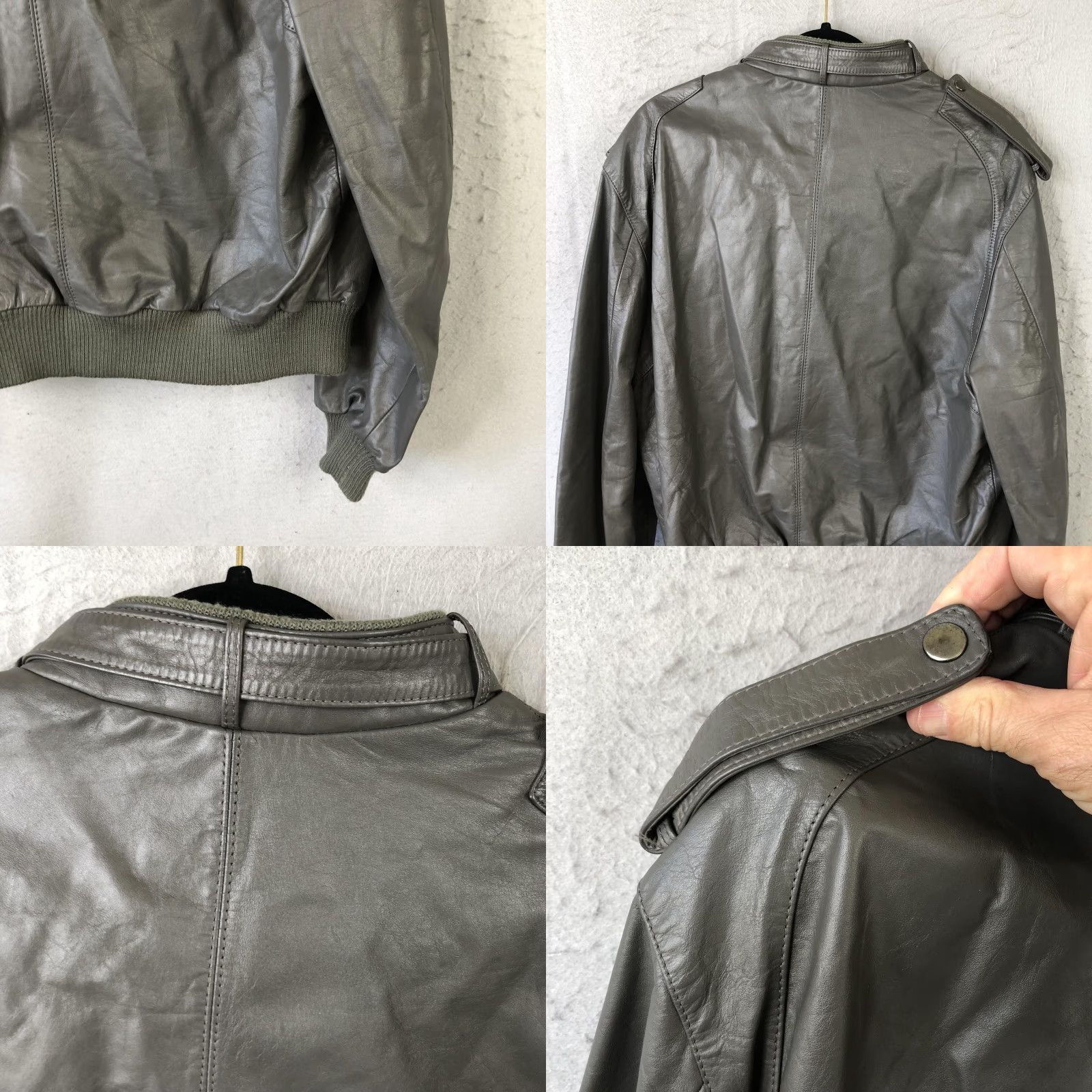 Members Only VINTAGE Members Only Jacket Mens 46 Gray Leather Bomber Moto Epaulets 80s Size US S / EU 44-46 / 1 - 10 Thumbnail