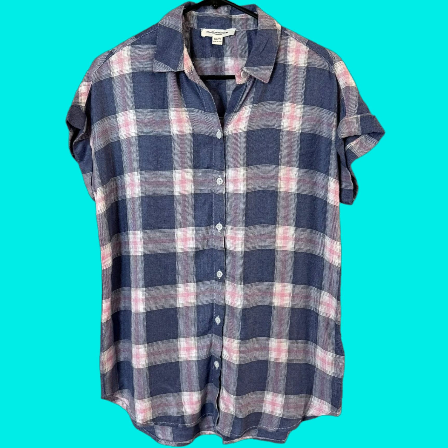 Vintage Beach Lunch Lounge Shirt Women's XS Blue Travel Coastal Vacation Button-Up Plaid Size XS / US 0-2 / IT 36-38 - 1 Thumbnail