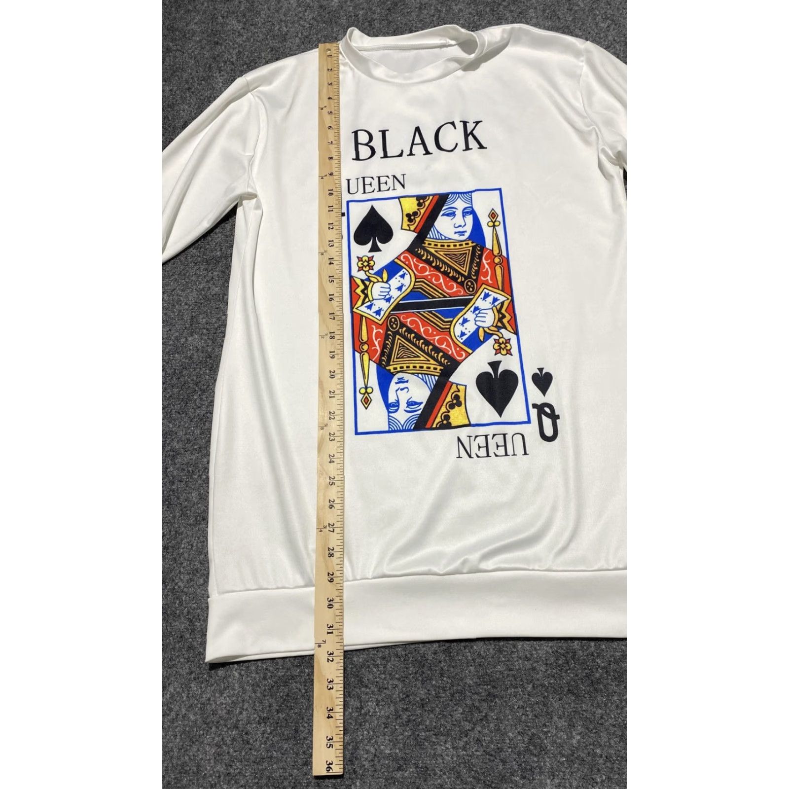 Vintage Graphic Queen of Spades Card Sweatshirt Mens Large White Crewneck Black Queen Size US L / EU 52-54 / 3 - 6 Thumbnail