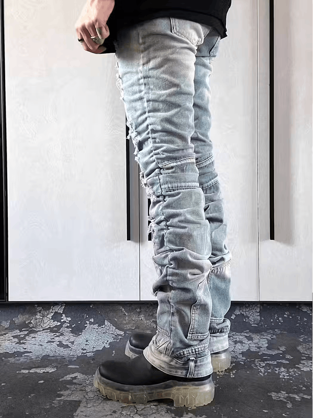 Japanese Brand × Jean Vintage washed blue ripped pleated street hip hop jeans Size US 32 / EU 48 - 3 Thumbnail